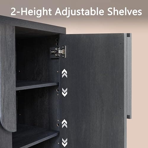NOWABAY 34.5'' Sideboard Buffet Cabinet W/Storage, Modern Accent Cabinets W/Curved Handles & Adjustable Shelves, 4 Doors Coffee Bar Buffet Table Credenza for Living Room Kitchen Hallway, Dark Grey thumbnail 6