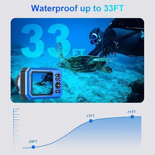 4K Underwater Camera 33FT Waterproof Camera for Snorkeling with 32GB Card Dual-Screen Compact Dustproof Floatable Autofocus UHD 64MP Point and Shoot Digital Camera 1500mAh Battery thumbnail 3