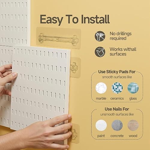 White Plastic Pegboard with Hooks Accessories, Wall Mounted Tool Organizer for Garage, Home, Office, Durable Perforated Peg Board (2 Boards -8 Accessories) thumbnail 5