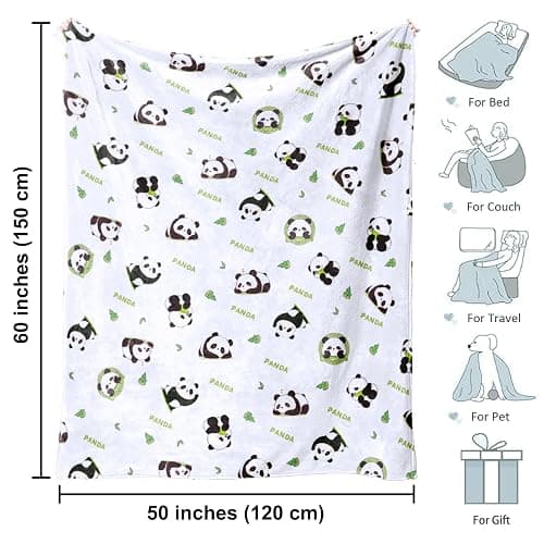Panda Blanket Super Soft Cozy Blankets White Pandas Stuff Pandabear Gifts for Girls Kids Teens Adults Flannel Fleece Blanket Lightweight Cute Panda Accessories (White Panda, 50"x60") thumbnail 2