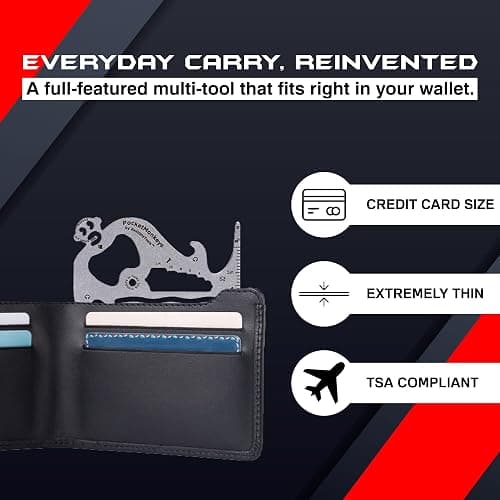 Wallet Multi-Tool, PocketMonkey 12-in-1 Credit Card Tool, Bottle Opener, Stainless Steel, MADE IN USA thumbnail 4