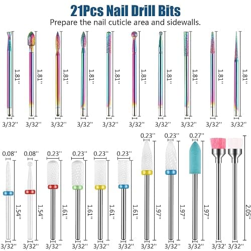 Depvko 21pcs Nail Drill Bits Sets, 3/32 Inch Cuticle Electric Nail File and Ceramic Acrylic Gel Nail Bit Kit, Acrylic Nail Art Tools, Carbide Remover Bits for Manicure Pedicure, Home Salon thumbnail 6