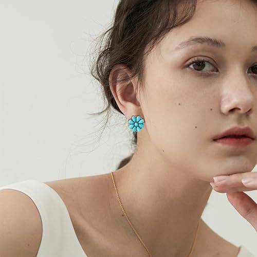 NEWITIN 14 Pairs Turquoise Stud Earrings for Women Hypoallergenic Earring ‌Turquoises Jewelry Gemstone Oval Round Flower Shape Square Studs Turquoise Earrings for Women thumbnail 6