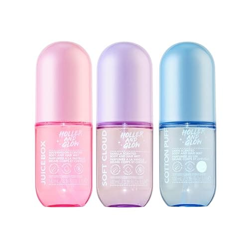 Holler And Glow Scent So Good Variety Pack Body & Hair Fragrance Mist Trio | Allergen-free water-based sprays in delicious vanilla, fresh linen & juicy watermelon. Gentle vegan formulas safe for kids. thumbnail 2