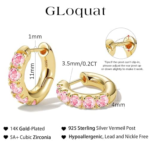 GLOQUAT 14k Gold Plated Small Hoop Earring for Women with Sterling Silver Post, Trendy Gold Pearl Earrings Opal/Aura Earring Hypoallergenic Cubic Zirconia Silver Hoop Earrings Jewelry Gift thumbnail 6