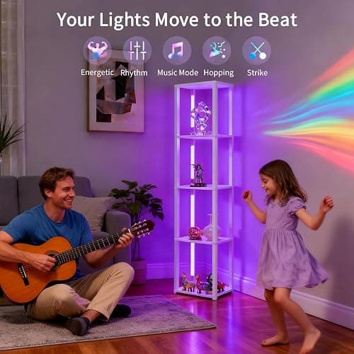 MITELSON RGBCW Floor Lamp with Shelves, Smart Modern Floor Lamp with Music Sync, LED Color Changing Corner Display Shelf Lamp, Tall Lamps for Living Room and Bedroom, Bookshelf Lamp thumbnail 9