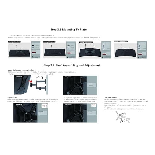 Amazon Basics Full Motion Articulating TV Wall Mount, with Swivel and Tilt, for 26" to 55" TVs and Flat Panels up to 80 Lbs, VESA Compatible, Single Stud, Black thumbnail 9