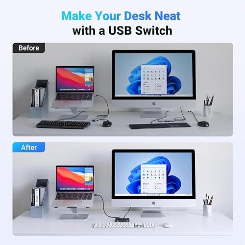 UGREEN USB Switch Selector 2 Computers Sharing 4 USB Devices USB 2.0 Peripheral Switcher Box Hub for Mouse Keyboard Scanner Printer PCs with One-Button Swapping and 2 Pack USB A to A Cable thumbnail 6
