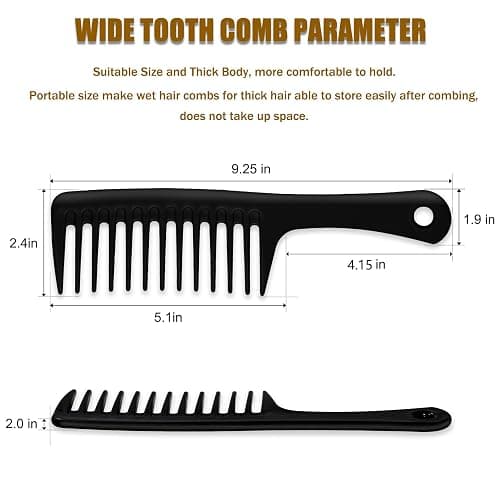 4PCS Wide Tooth Comb, Large Hair Detangling Comb Styling Comb, Professional Women Hair Care Handgrip Comb for Curly, Wet, Long Hair (Black) thumbnail 3