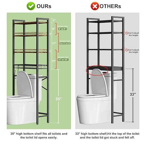 Kalrin Over-The-Toilet Storage Rack, 4-Tier Bathroom Organizer Shelf Over Toilet with Adjustable Shelf and Basket, Freestanding Space Saver Bathroom Shelves Above Toilet for Room (Vintage Brown) thumbnail 2