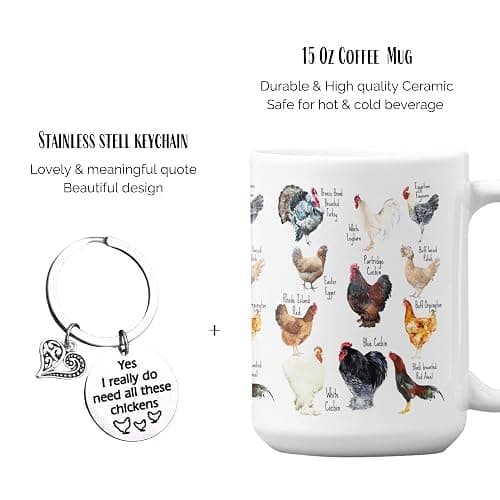Vivulla68 Breeds of Chicken Coffee Mug 15Oz With Keychain, Chicken Gifts For Chicken Lovers, Chicken Mom Stuffs, Chicken Coffee Cup For Women, Chicken Themed Gifts, Chicken Lady Gifts thumbnail 3
