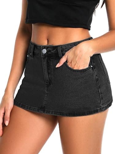 ELLEVEN Low Rise High Stretch Mini Skort Skirt for Women,Denim Skort Shorts with Pockets thumbnail 3