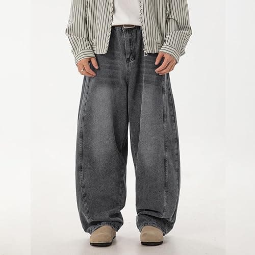 qcdyrxf Mens Baggy Jeans Y2k Wide Leg Loose Fit Jeans Streetwear Denim Washed Hip Hop Pants thumbnail 2