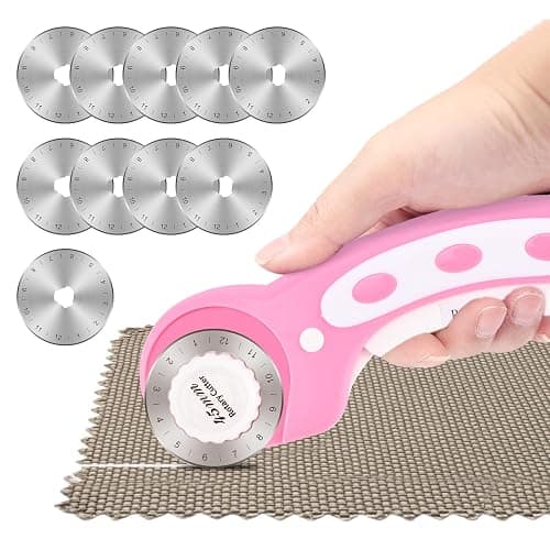 45mm Rotary Cutter for Fabric with 10pcs Replacement Blade, Rolling Fabric Cutter Crochet Edge Skip Stitch Blade for Quilting Crafts Sewing(COLOR:pink) - Image 1