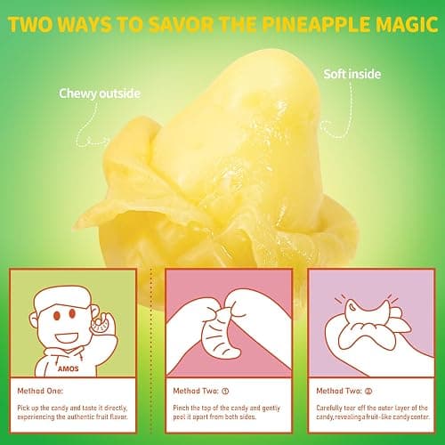 AMOS Peelerz Pineapple Gummy Candy, Peelable Fruit-Shaped Candy, 8.47oz Box with 10 Individual Packs – Fun Peeling Gummy Snack Made with Real Juice thumbnail 5
