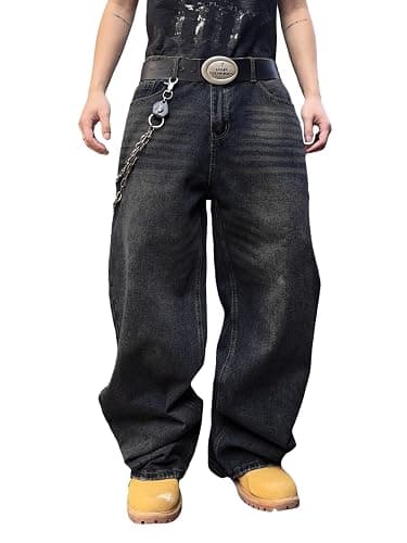 Zewool Mens Hip Hop Baggy Jeans Wide Leg Skater Jeans Casual Loose Denim Pants Y2k Skateboard Streetwear - Image 1