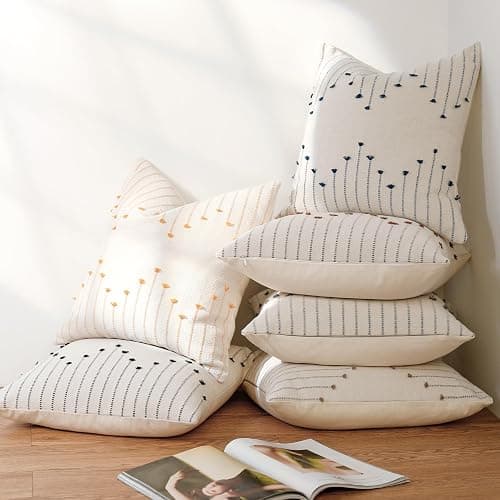 YCOLL Boho Spring Throw Pillow Covers 22x22 Set of 2 Neutral Woven Decorative Pillowcases Cotton Tufted Couch Pillows Modern Farmhouse Cushion Covers for Sofa Couch Bed Living Room Home Decor, Black thumbnail 6