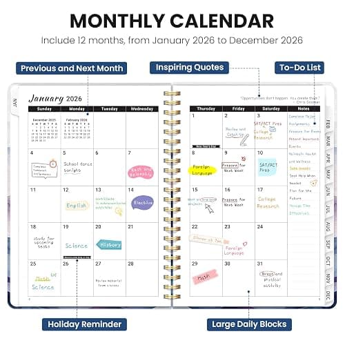 2026 Planner, Weekly and Monthly Planner for Women, January 2026 - December 2026, Hardcover 2026 Calendar Planner Book with Tabs, Inner Pocket, Spiral Bound, Perfect for Office Home School Supplies - A5 (6.3" x 8.5"), Hill thumbnail 4