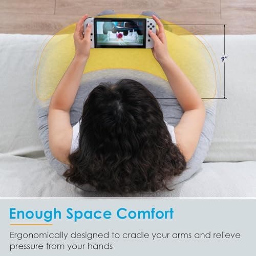 QUEEN ROSE Reading Pillow for Gaming, Lap Desk Pillow for Sitting in Bed or Sofa, Compact Arm Support Pillow for Reading, Playing or Crocheting, Cooling Grey thumbnail 3
