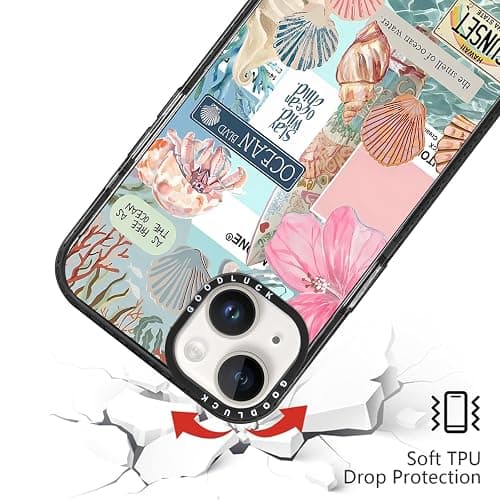 Yomjew Cute Clear Summer Ocean Phone Case for iPhone 13/iPhone 14 6.1", Aesthetic Colorful Sea Shell Coral Pattern Design Girls Women Black Cover Shockproof Soft Slim TPU Bumper Protection Funda thumbnail 7