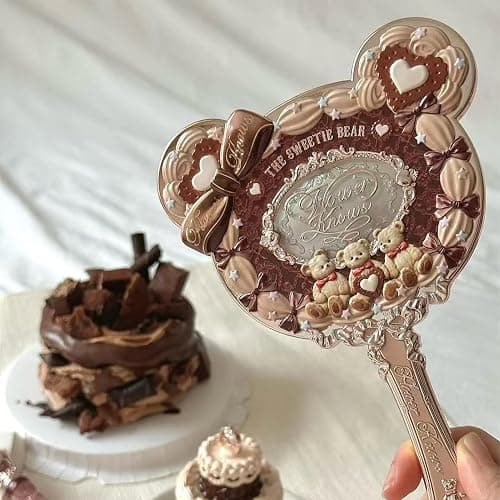 Flower Knows The Sweetie Bear Hand Mirror,Vintage Portable Handheld Mirror,Fancy & Pretty Princess Mirror with Long Handle,Gift for Girls(Carmal Brown) thumbnail 4