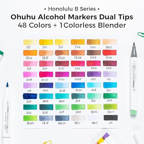 Ohuhu Alcohol Markers Brush Tip -Double Tipped Art Marker Set for Artist Adults Coloring Illustration -48 Colors -Brush & Fine -Honolulu B -Refillable thumbnail 7
