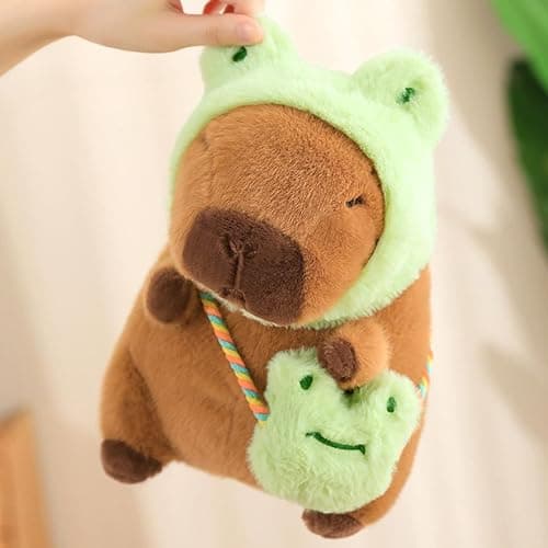 Ditucu Capybara Plush with Frog Hat & Mini Bag 9.8 inch Cute Capibara Stuffed Animal Soft Plushies Toys Gifts for Kids Adults Brown thumbnail 4