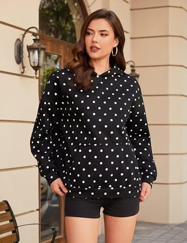 HOCANDY Women Polka Dot Hoodie Oversized Fleece Hooded Sweatshirt Long Sleeve Drop Shoulder Graphic Print Hoodies with Pocket thumbnail 5