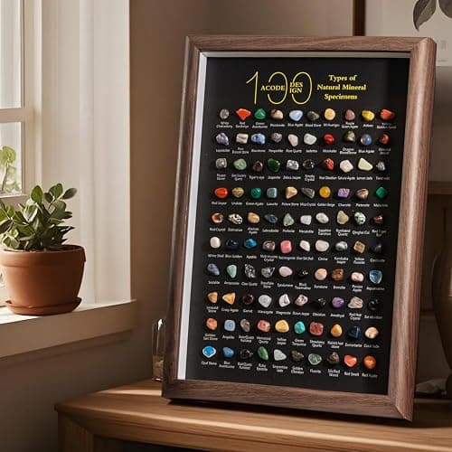 ACODE Natural Mineral Specimen Shadow Box, Geology Collection Display Case, Home Decor Wall Art Tabletop Display with Real Rocks Crystals, Gift for Birthday Christmas Housewarming Children's Day thumbnail 8