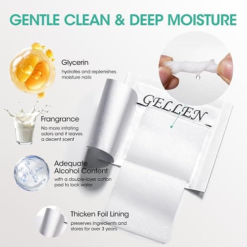 GELLEN Nail Cleanser Pads, 200 Pack Alcohol Prep Pads Nail Cleanser Wipes Remove Tacky Residue, Lint-free Glossy Wipes for Acrylic/Builder/Gel Polish Travel Individually Wrapped for Perfect Manicure thumbnail 5