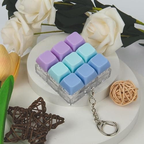 Keyboard Fidget Toy, Keyboard Fidget Keychain 9-in-1 Keyboard Decompression Button Finger Clicker Toys Stress Relief Fidget Gifts (3 Colors- Blue Purple) thumbnail 2