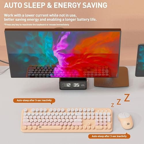 FOPETT 2.4GHz Wireless Keyboard and Mouse Set with Switch Button - Full-Size Keyboard - Compatible for Windows/Laptop/PC/Notebook/Smart TV and More - Pink thumbnail 6