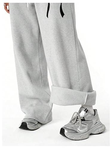 Verdusa Girl's Bowknot Baggy Sweatpants Straight Leg Athletic Pants with Pockets - 10 Years - Grey thumbnail 7