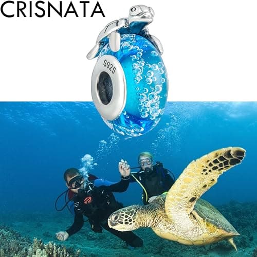 CRISNATA Ozean Leben Thema Charm-925 Sterling Silber Murano Schildkröte/Delfin, Manta Ray, Tropische Seepferdchen Anhänger, vergoldete Openwork Perlen, passt europäische Meer Charme Armband thumbnail 5