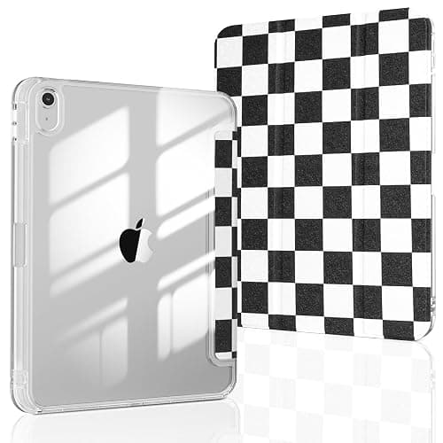 RONWTIMES Slim Case for iPad (A16) 11th Generation 11 Inch (2025), iPad 10th Generation 10.9 Inch (2022) with Pencil Holder, Shockproof Clear Hard Back Cover for Women Girls, Black Checkered - Image 1