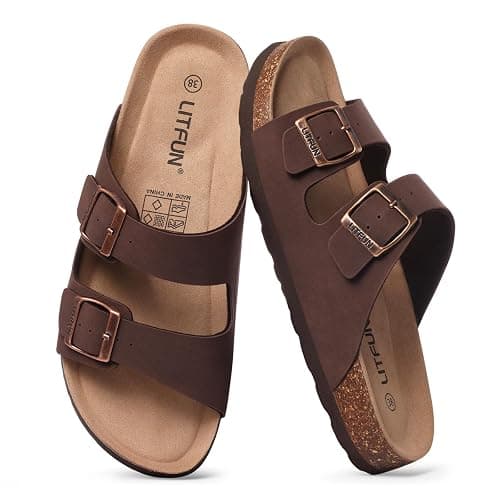 Litfun Women's Cork Footbed Sandal Summer Slip On Slide Sandals with Adjustable Buckle thumbnail 4