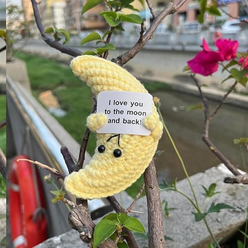 PLWalker Emotional Support Moon Gifts for Men Women, Cute Positive Crochet Crocheted Moon Plush Plushies Home Decor thumbnail 5