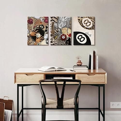 TUEASKY 3 Piece Leopard Canvas Wall Art Cheetah Framed Wall Art Funky 8 Ball Decor Black Girl Records Fashion Lucky Print for Bedroom Living Room Apartment Dorm 12x16in thumbnail 7