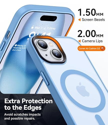 CANSHN Magnetic Case for iPhone 15 Case [Compatible with MagSafe & MIL-Grade Drop Tested] Slim Translucent Matte Cover, Anti-Scratch Shockproof Phone Case for iPhone 15 6.1 Inch, Sky Blue thumbnail 5