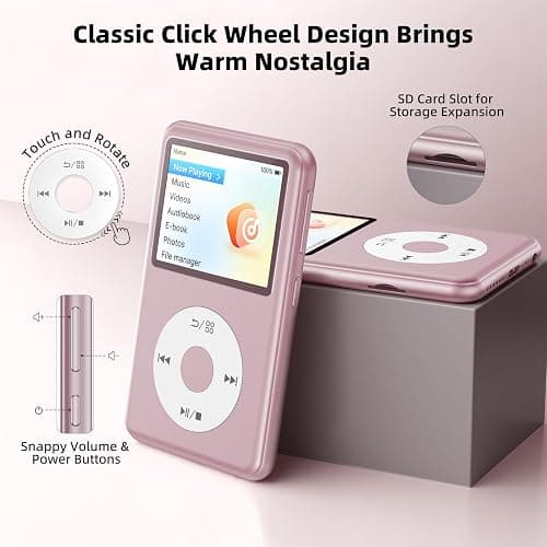 Innioasis 64GB Mp3 Player with Bluetooth, Lossless DSD DAC FLAC Support, Y2 Classic Dedicated Music Player with Playlists, Nostalgia Design, Supports up to 2TB Pink thumbnail 2