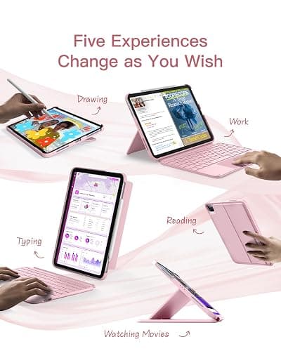 Inateck for iPad 11th/10th Gen Case with Keyboard,for iPad 10th(10.9")/11th Gen(2025 A16),Air 11" M3/M2,Air 6/5/4th,Pro 11 4/3/2/1th,Ultralight Detachable Keyboard with Touchpad, AceTouch Pink thumbnail 7