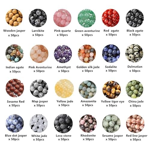 GangGangHao 1200pcs Natural Stone Beads Crystals Round Genuine Real Stone Beading Loose DIY Gemstone for Bracelet Jewelry Making(6mm,24 Color S3) thumbnail 3