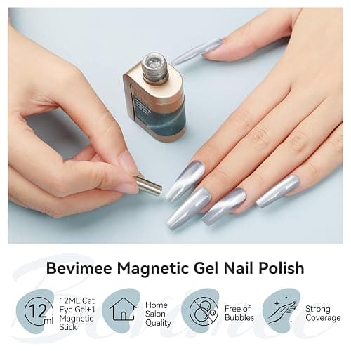 Bevimee Cat Eye Gel Nail Polish Moonlight Magnetic Nail Polish Silver Glitter Mirror Glass Smoothie Cateye UV Gel Polish Holographic for Nail Art Manicure DIY at Home 1PC 12ML thumbnail 4