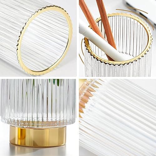 dasiton makeup brush holder organizer,crystal cosmetic makeup brush glass brushes storage holder, vintage make up brush cup pen pencil holder striped vase(clear s+l) thumbnail 6