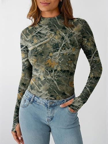 Dealmore Lace Sheer Long Sleeve Floral Mesh Mockneck Trendy Cute Going Out Tops for Women Fall Fashion Outfits 2025 Clothes thumbnail 2