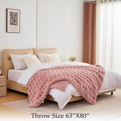 BENVWE Faux Fur Throw Blanket for Couch Bed - Fluffy Soft Thick Bubble Blanket for Living Room Home Decor - Mothers Day Birthday Gifts for Women, Dusty Pink, 63" x 80" thumbnail 6