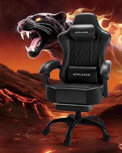 GTPLAYER Big and Tall Gaming Chair with Footrest, Ergonomic Office Desk Chair with 4.4in Thick Cushion and Wide Wingless Seat, Comfortable Leather Computer Chair, Predator Series, Black thumbnail 9