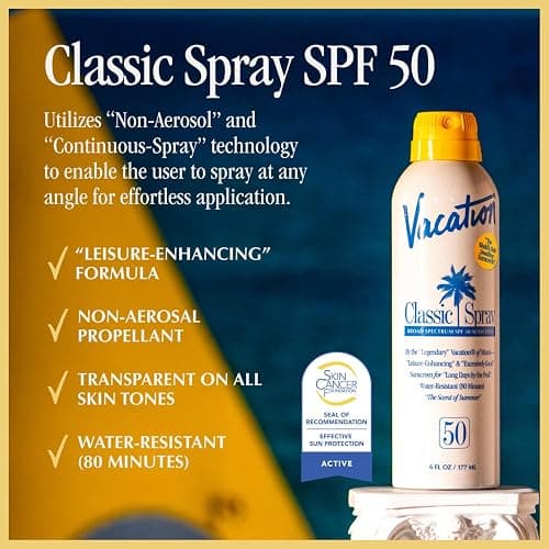 Vacation Classic Sunscreen Spray SPF 50 & Air Freshener Bundle, Water-Resistant, Lightweight, Transparent on All Skin Tones, Dermatologist-Tested, Vegan, 6 Fl. Oz. thumbnail 2