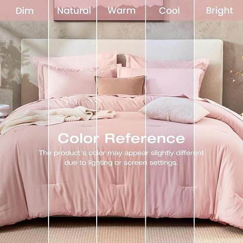 Sasttie Queen Comforter Set 7-Piece Pink, Pre-Washed Bed in a Bag | Soft & Breathable, All-Season Bedding Set with Comforter, Sheets, Pillowcases & Pillow Shams, OEKO-TEX, Down Alternative thumbnail 8