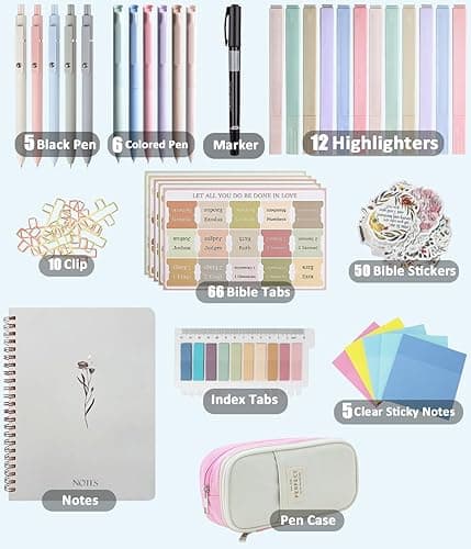 Bible Study Supplies Journaling Kit With Tabs, Highlighter, Notebook and Pen Case - Annotation Kit, Study Group Essentials Accessories Set for Women, Students, Beginner Christian Gifts thumbnail 3